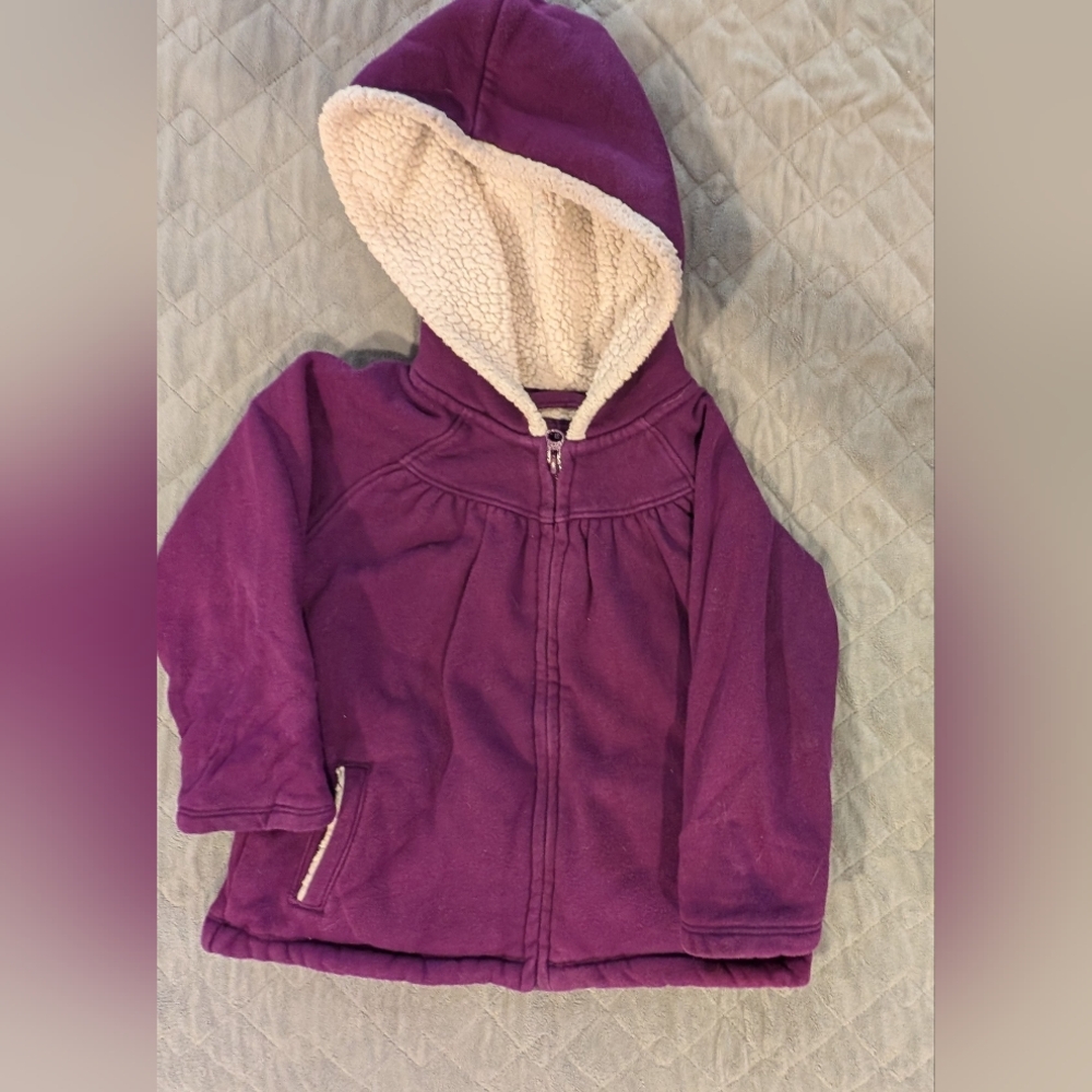 Lands' End 3T Purple Hooded Jacket with Cream Lining